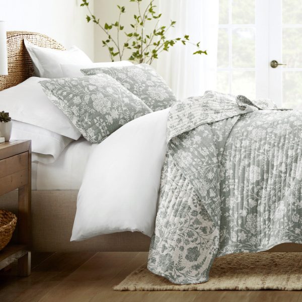 Textured Floral Reversible Quilted Coverlet Set (Sale) For Discount