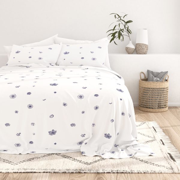Indigo Flowers Pattern 4-Piece Sheet Set (Sale) Online Sale - Image 3