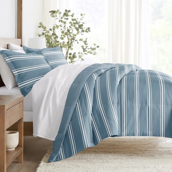 Soft Stripe Reversible Down-Alternative Comforter Set For Sale - Image 2