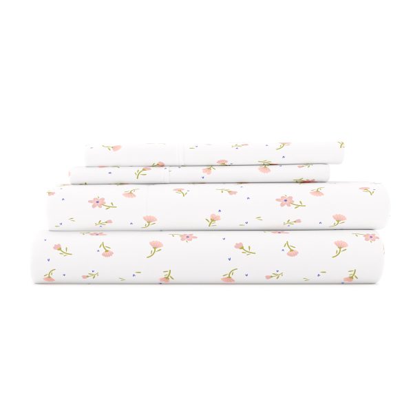 Soft Floral Pattern 4-Piece Sheet Set Discount