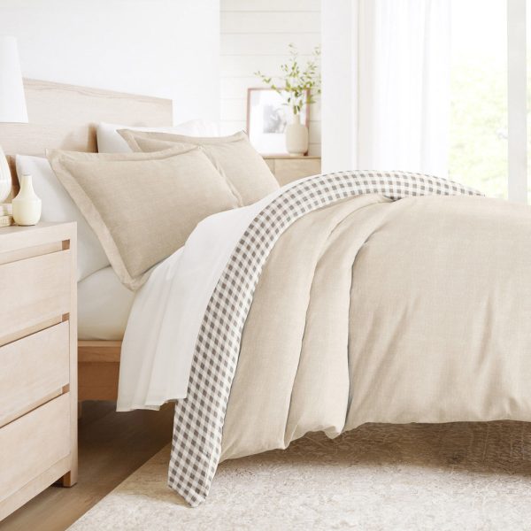 Gingham Check Pattern 3-Piece Reversible Duvet Cover Set Online Sale - Image 4