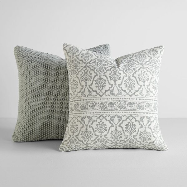 2-Pack Throw Pillows Seed Stitch Knit With Antique Floral on Sale